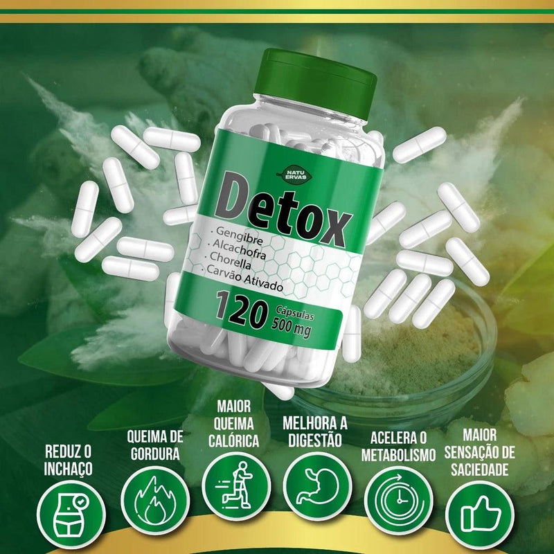 DETOX 120 Cápsulas 500 mg - Queima Gordura Corporal e Desintoxicante - Paguei Barato